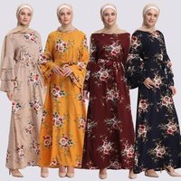 2018 Modest Fashionable Turkish Maxi Islamic Abaya Summer Floral Printing Dress