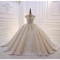 Cap Sleeve Ball Gown Wedding Dress Long Train
