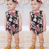 Wholesale Infant sleeveless jumpsuit rose print triangle strap girls baby romper