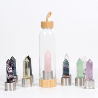 Gemstone Glass Water Bottle Bamboo Lid