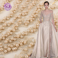 Elegant Pearl Beaded Tulle Lace Wedding Fabric