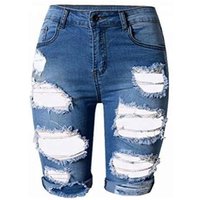 Distressed Denim Stretch Ripped Hole Short Jeans