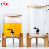 5L 8L 11L Handmade Borosilicate Bamboo Lid Bamboo Holder Glass Drink Dispenser Jar With Tap For Water Juice Beverage