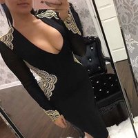 Chic Floral Lace Long Sleeve V Neck Bandage Dress