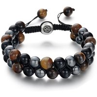 DY 2019 New Black Onyx Tiger Eye hematite macrame Bracelet 2 row Natural Beads wrap Bracelet