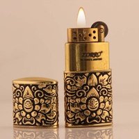 Z531-02 China yanzhen zorro pure copper oil lighter with carved flower old-fashioned flint lighter wholesale