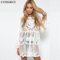 CUHAKCI Women's Boho White Lace Crochet Beach Cover-Up Dress