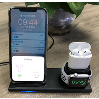 3-in-1 Wireless Fast Wireless Charging Pad Induction Charger Base for Apple Watch Series 4/3/2/1 for iPhone Xs Max