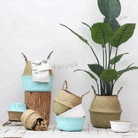 Hand Woven Decorative Storage Basket Indoor Plant Flower Pot Belly Seagrass Basket