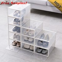 2019 High quality foldable dustproof cheap clear dropfront stackable clear transparent plastic shoe storage box set in bulk