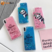 TPU Panda & Letter Liquid Case For iPhone 7 Plus 6 Case Panda Unicorn Glitter Quicksand Cover For iPhone X XR Xs Max Case Fundas