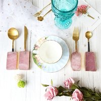 Natural Pink Quartz handle golden Stainless Steel western food tableware sets fork knife spoon cutlery set