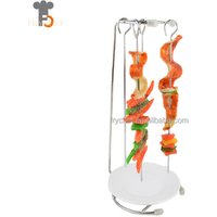 Stainless steel BBQ Grill , Stainless steel Kebab holder with 6 skewers & one dish F0106