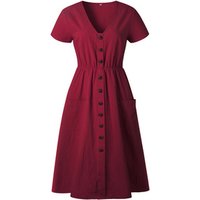 Short Sleeve V Neck Button Down Summer Dress