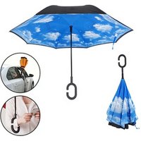 2019 wholesale inventions double layer upside down windproof C shape reverse umbrella stand with umbrellas with pattern