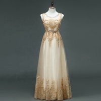 Champagne Sleeveless Chiffon Appliquéd Maxi Dress