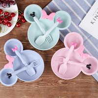 Baby Kids Cartoon Wheat Straw Tableware Feeding Dishes Children Bowl Plate Dinner Set Dinnerware