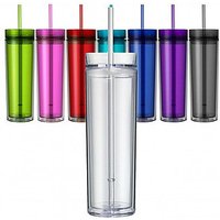 16oz clear double wall acrylic skinny tumbler with lid and straw Insulated Reusable plastic skinny Tumbler cup