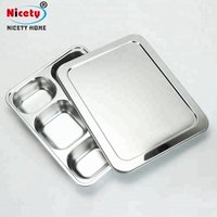 Wholesale fast food restaurant canteen school lunch serving tray stainless steel compartment plates