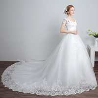 New Arrival Lace Up back White Long Train Bridal Wedding Dress wedding Gown