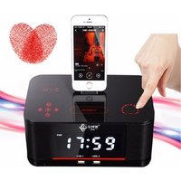 Hot A8 Touch Radio Alarm Clock Bluetooth Speaker with docking System,Portable Dock Station Stereo A8 FM AUX NFC Dual USB speaker