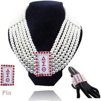 Rectangle Rhinestones DST Symbol Greek Sorority Six Multilayered Pearl Choker Necklaces Delta Sigma Theta Jewelry