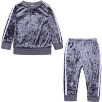 2 Pcs Fashion Long Sleeve Toddler Kids Baby Girls Velvet Clothes Outfit Pant Set Fall Winter Clothes
