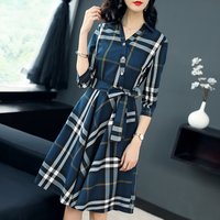 Autumn Retro Plaid Bodycon Shirt Dress