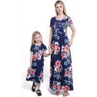 Wholesale Women Slim Dresses Family Matching Clothes Floral Printing Wedding Dresses For Mother And Daughter