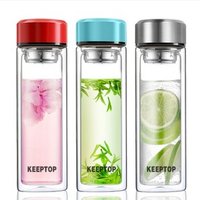 Double wall high borosilicate glass water bottle with tea infuser