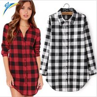 Plaid Shirt Dress Long Blouse