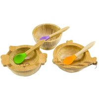 Spill Proof Wood Beech Bamboo Suction Baby Bowl and Spoon Set Wholesale For Kid Toddler