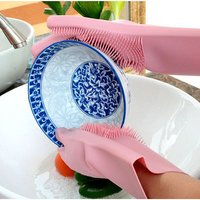 Hot Sale Heat Resistant Magic Kitchen Silicone Rubber Hand Gloves for Dish Washing with Scrubber
