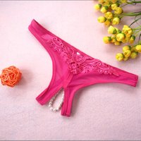 Crotchless G String Panties Floral & Pearl Detail