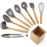 Premium Silicone Kitchen Utensils with Holder 9-Piece Cooking Utensils Set with Bamboo Wood Handles for Nonstick Cookware