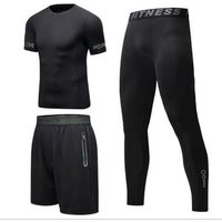 Customized Fitness men's suit 3pcs quick-drying short-sleeved tights running sports suit basketball training clothes gym
