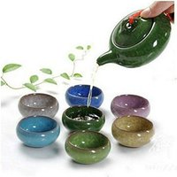 7Pcs/Set 150ML Porcelain Tea Set Ceramic Chinese Kung Fu Teapot Handmade Ice Crack Glaze Teapot Set 7 Colors