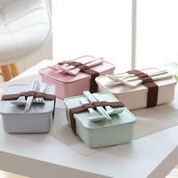 Factory Hot Sale Logo Customizable Eco-Friendly Bamboo Fiber Bento Style Lunch Box Stackable Double Layers Leak Proof