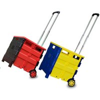 Woka Home Plastic Foldable Trolley Cart Portable Supermarket Shopping Cart with Hand Push Wheels and Lid Small Size
