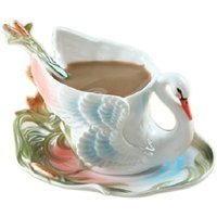 Wholesale Hand Crafted Swan 3D Ceramic Mugs Porcelain Mug Coffee Cup Set with Saucer and Spoon