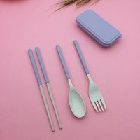 Eco-friendly adults kids spoon fork chopsticks travel reusable foldable camping plastic cutlery wheat straw tableware
