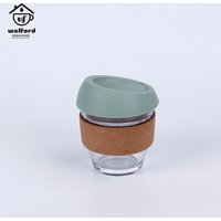 Reusable Glass Coffee Cup Cork Sleeve BPA Free Lid