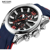 Megir Men's Chronograph Analog Quartz Watch Waterproof Silicone Rubber Strap Wrist Watch for Man 2063