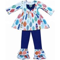 Latest girls thanksgiving outfit Fall girls boutique clothing sets colorful feather prints top and pants sets for little girl