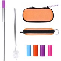 Stainless Steel Telescopic Reusable Straws Portable Metal Straw with EVA Case Collapsible Metal Cleaning Brush 4pcs Silicon Tips