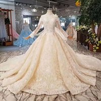 Jancember Long Sleeve High Neck French Lace Wedding Dress
