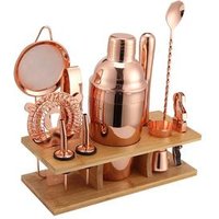 Bartender Kit Rose Golden Cocktail Shaker Set 11-Piece Home Bar Tools Set Stainless Steel Bartending Kit With Sleek Bamboo Stand