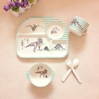Wholesale 5 piece eco -friendly bamboo fiber kids dinnerware baby bamboo fiber tableware children dinnerware sets