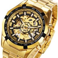 WINNER Automatic Mechanical Men Watch Racing Sports Design Triangle Skeleton Wristwatch Top Brand Luxury Golden Black