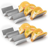 4 Pack - Stylish Stainless Steel Taco Holder Stand, Taco Truck Tray Style, Rack Holds Up to 3 Tacos Each